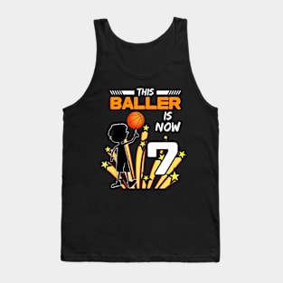 This Baller Is Now 7 Basketball 7Th Birthday Kids Tank Top